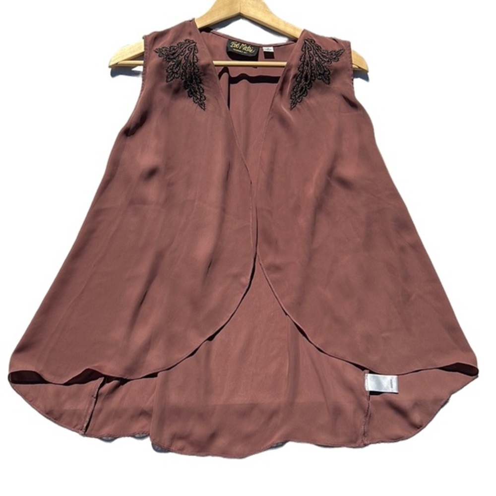 Bob‎ Mackie Wearable Art Open Front Flowy Embroidered Shoulder Vest Size Medium